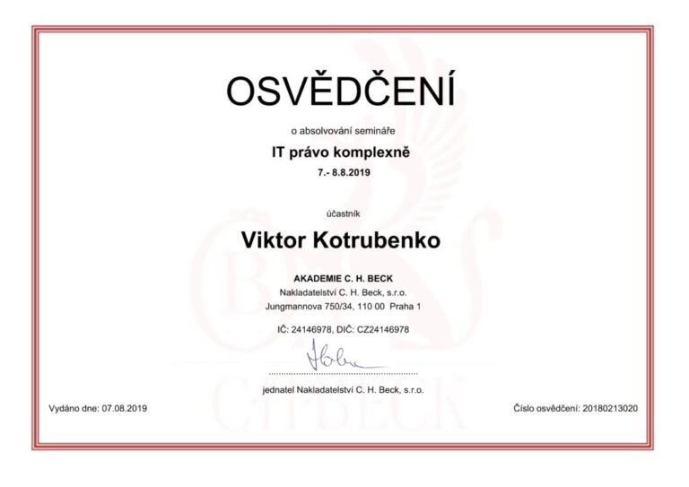 Osvědčení - IT právo komplexně